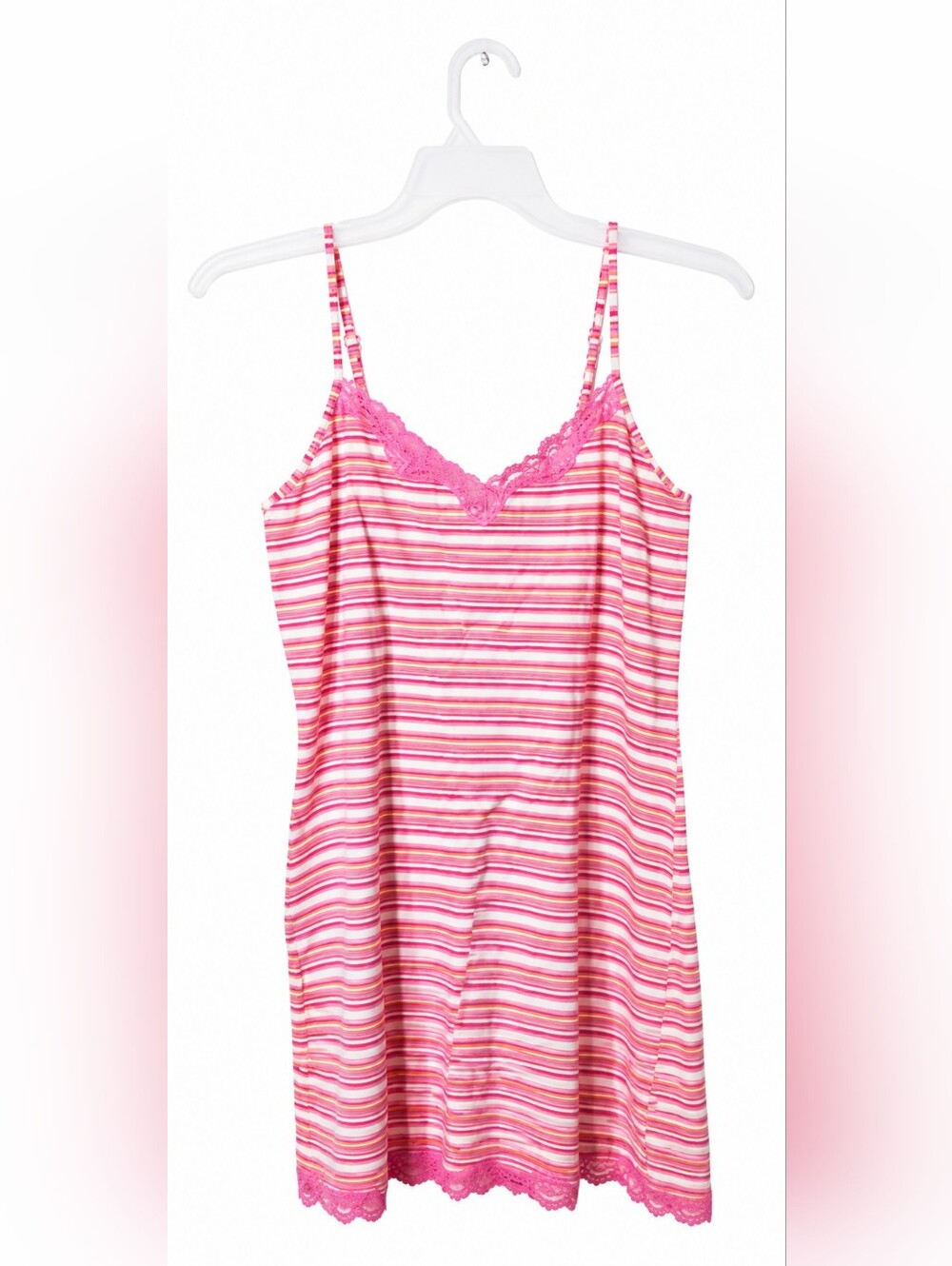 Striped Pink Lace-Trim Sleep Chemise